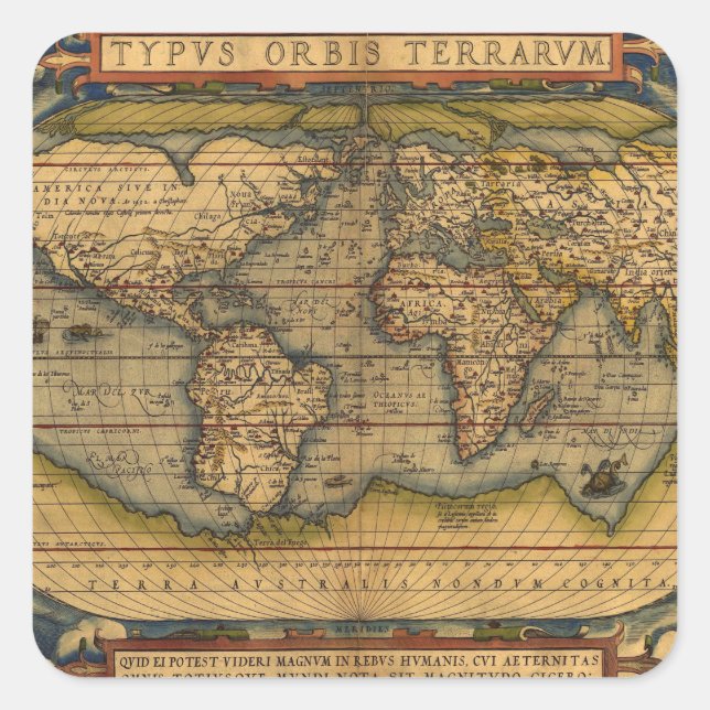 Sticker Carré Carte du monde Antique Ortelius Europe Voyage (Devant)