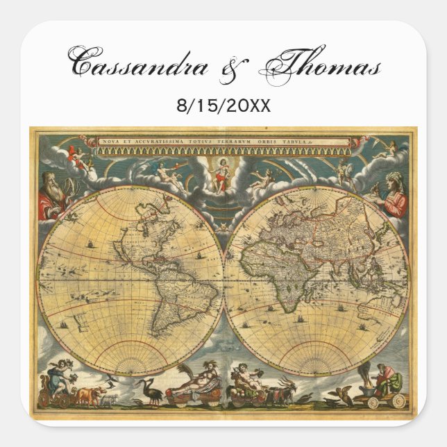 Sticker Carré Carte du monde antique Phoques de l'enveloppe Whit (Devant)