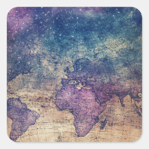 Sticker Carré Carte du monde céleste vintage (13)