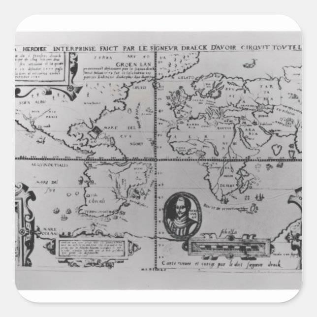 Sticker Carré Carte du monde détaillant les expéditions (Devant)