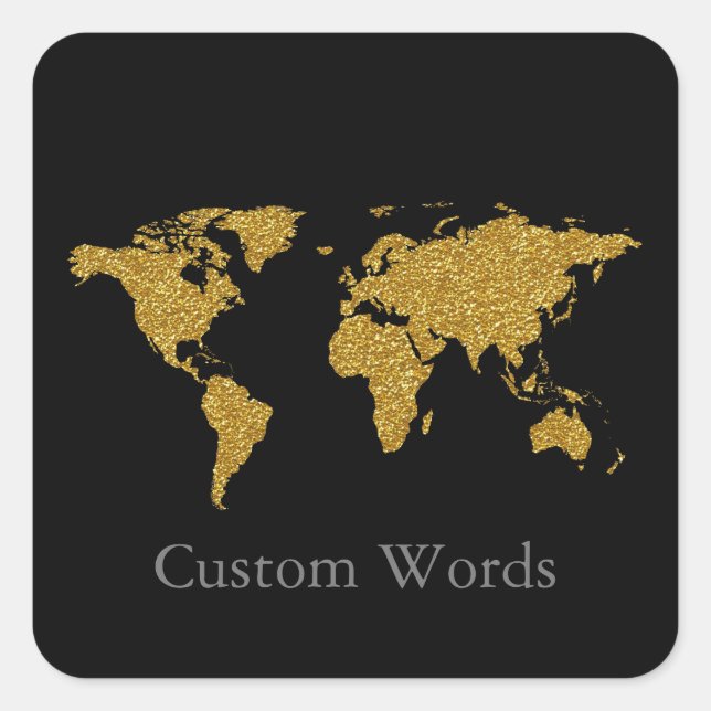 Sticker Carré carte du monde en faux or élégant sur bâton carré  (Devant)