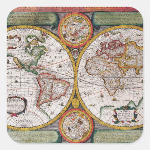 Sticker Carré Carte du monde en français antique