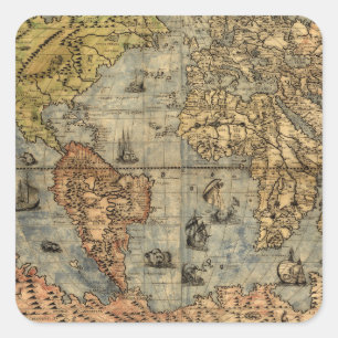 Sticker Carré Carte du monde Forlani Antiquev 1565 Renaissance