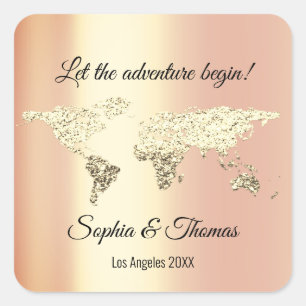 Sticker Carré Carte du monde mariage Destination Corail de la Te