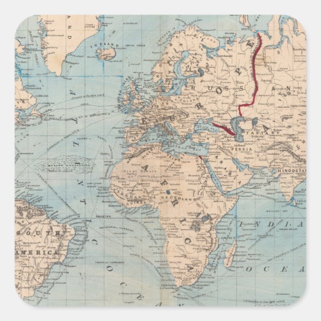Sticker Carré Carte du monde sur la projection de Mercator (Devant)