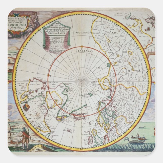 Sticker Carré Carte du pôle Nord (Devant)
