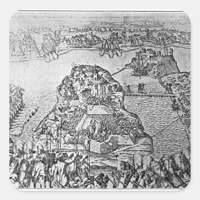 Sticker Carré Carte du siège de Malte en 1565 (Devant)