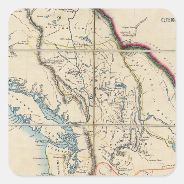 Sticker Carré Carte du territoire de l'Oregon 2 (Devant)