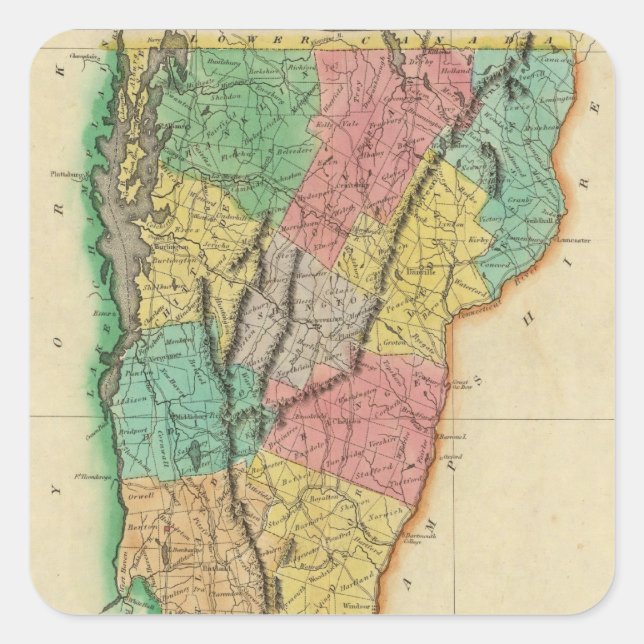 Sticker Carré Carte Du Vermont (Devant)