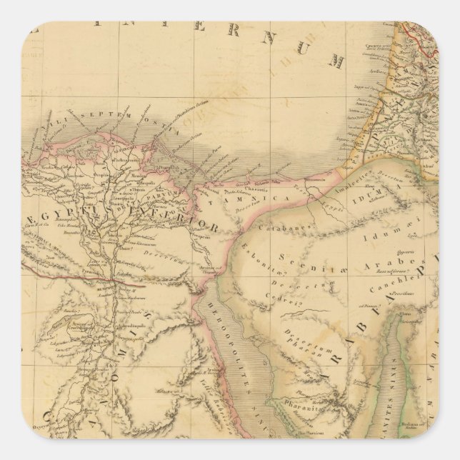 Sticker Carré Carte Égypte, Palestine et Arabie (Devant)