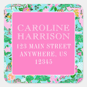 Sticker Carré Carte Floride Preppy Palm Beach Motif Imprimer