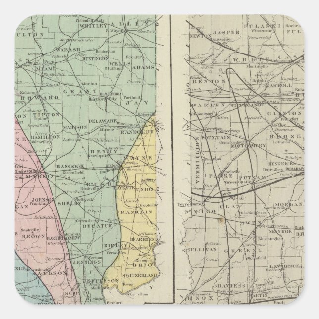 Sticker Carré Carte géologique de l'Indiana (Devant)
