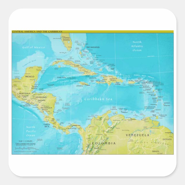 Sticker Carré Carte géopolitique régionale de l'Amérique central (Devant)