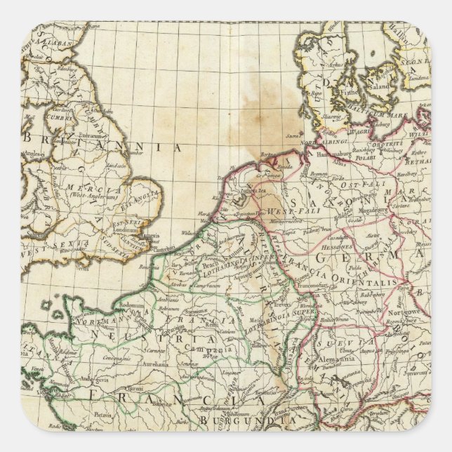 Sticker Carré Carte gravée de l'Europe (Devant)