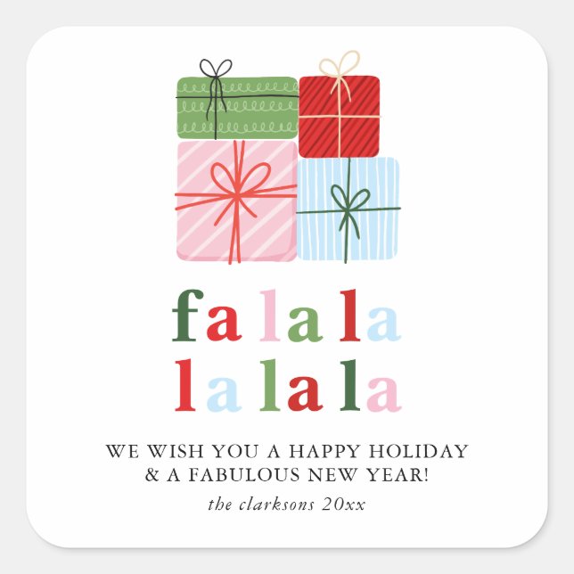 Sticker Carré Carte Holiday Holly Merry & Bright (Devant)