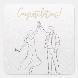 Sticker Carré Carte Mariage Félicitations Blanc élégant