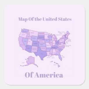 Sticker Carré Carte minimaliste des États-Unis Art Rose Violet