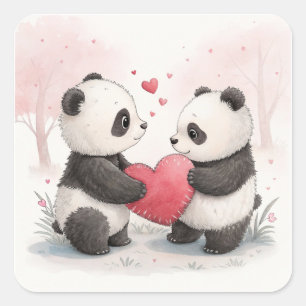 Sticker Carré Carte Panda romantique