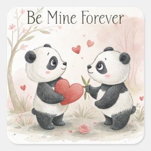 Sticker Carré Carte Panda Romantique - Soyez à moi pour toujours