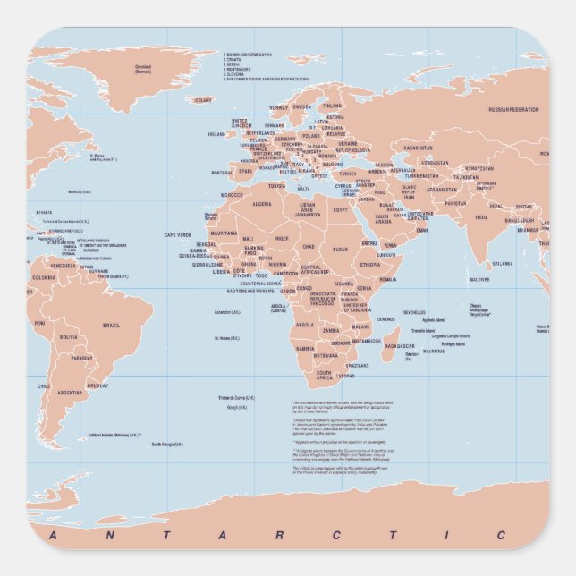 Sticker Carré Carte politique du monde (Devant)