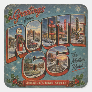 Sticker Carré Carte postale de Noël Route 66 à grandes lettres