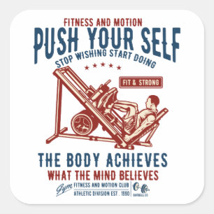 Sticker Carré Carte postale Motivation Fitness Gym vintage