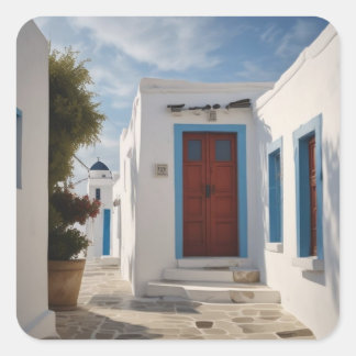 Sticker Carré Carte postale Mykonos Grèce Travel