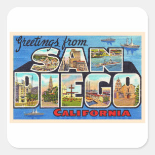 Sticker Carré Carte postale San Diego California Vintage