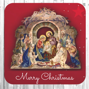 Sticker Carré Carte religieuse de Noël Baby Jesus Enveloppe