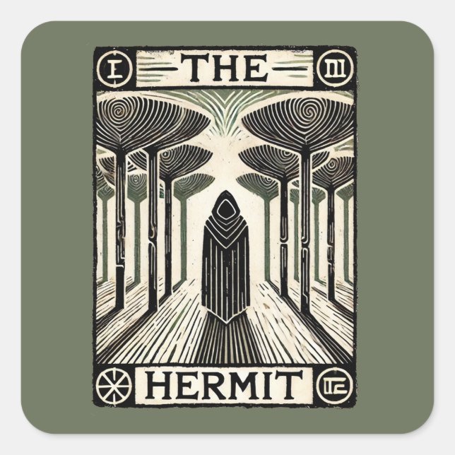 Sticker Carré Carte Tarot Hermit (Devant)