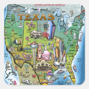 Sticker Carré Carte Texas USA
