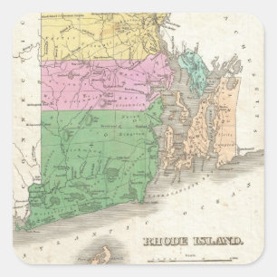 Sticker Carré Carte vintage de l'île Rhode (1827)