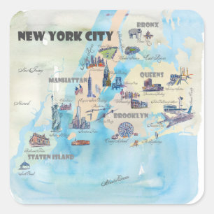 Sticker Carré Carte vintage de New York City Manhattan