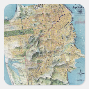 Sticker Carré Carte Vintage de San Francisco