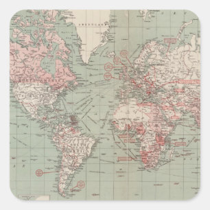 Sticker Carré Carte vintage du monde (1918)
