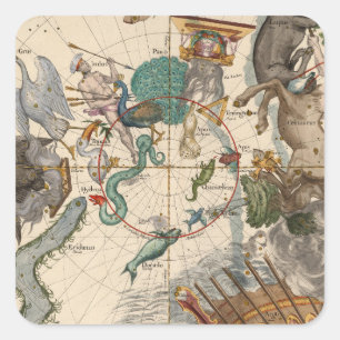 Sticker Carré Carte vintage du Pôle du sud