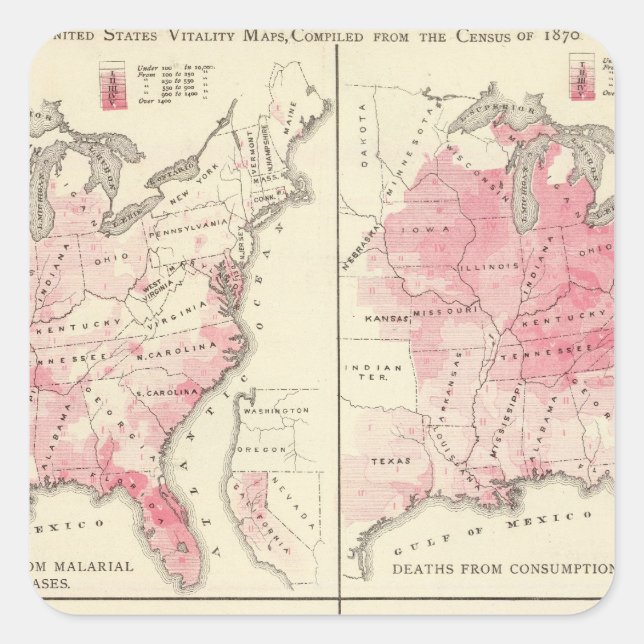 Sticker Carré Cartes de vitalité des États-Unis (Devant)