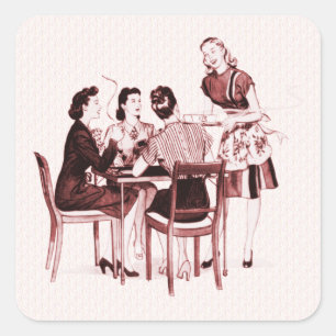 Sticker Carré Cartes rétros et café