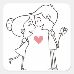 Sticker Carré Cartographie Mariée et Mariage noir et blanc rose