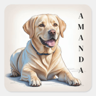 Sticker Carré Cartographie Yellow Lying Labrador Retriever