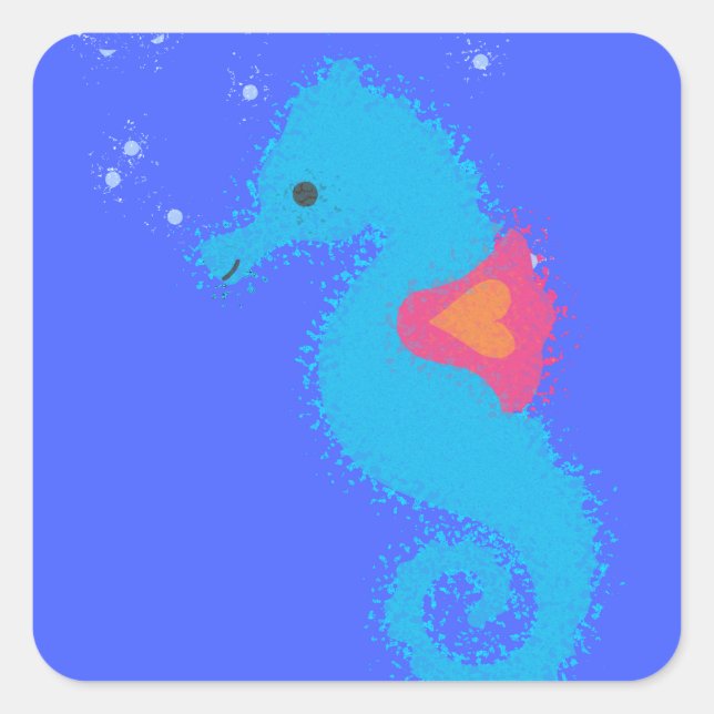 Sticker Carré Carton bleu Seahorse (Devant)