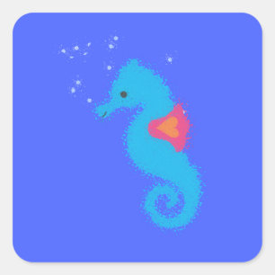 Sticker Carré Carton bleu Seahorse