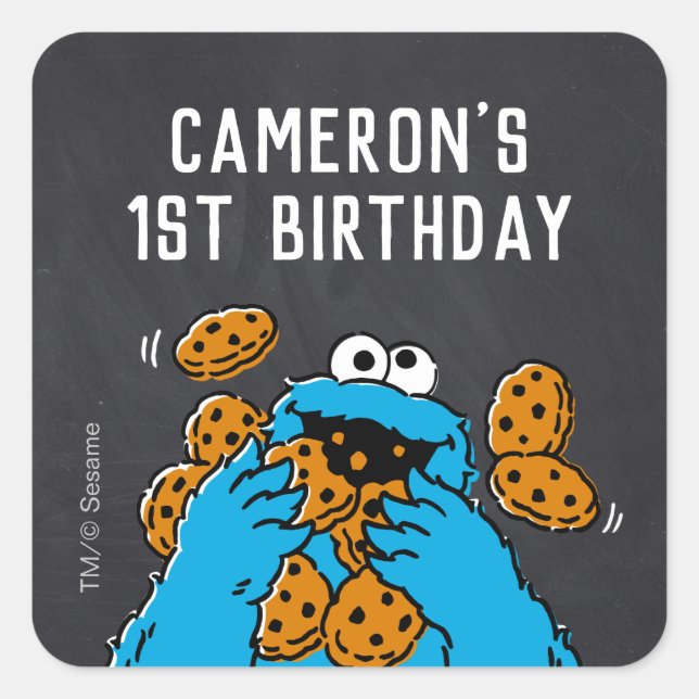 Sticker Carré Carton d'Anniversaire du Monstre-Cookies (Devant)