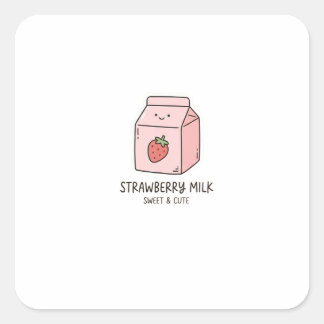Sticker Carré Carton de Lait Fraise Mignon Pastel Kawaii