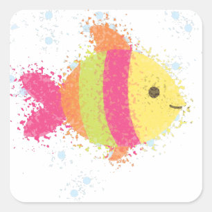 Sticker Carré Carton de poisson mignon