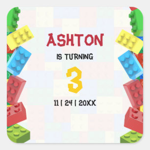 Sticker Carré Carton d'invitation d'anniversaire Blocs de Constr