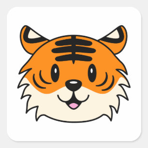 Sticker Carré Carton doux et souriant tigre