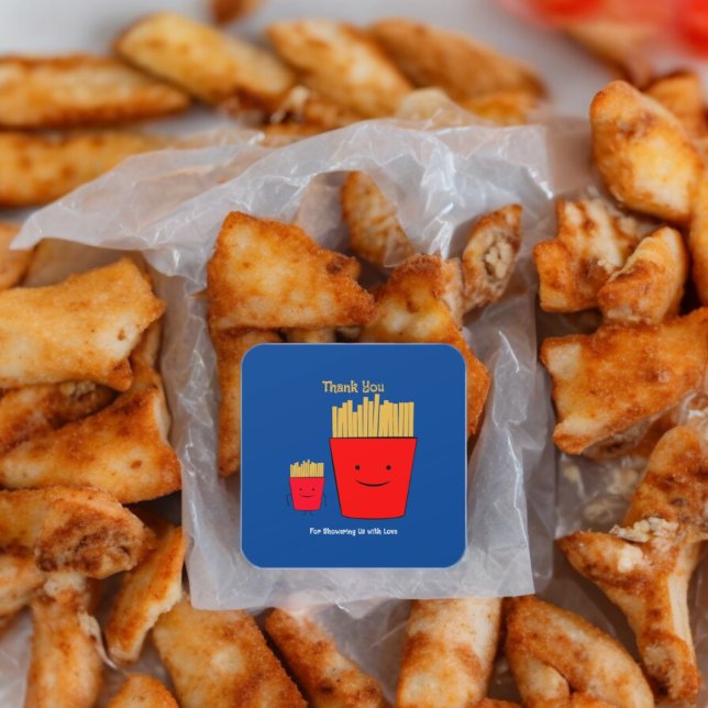 Sticker Carré Carton Fries (French fries Baby party theme sticker,birthday party sticker,gift pack,envelope,return gift sticker)