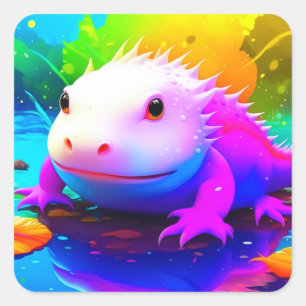 Sticker Carré Carton mignon Axolotl