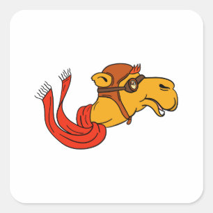 Sticker Carré Cartoon Aviator Camel Gogges Scarf